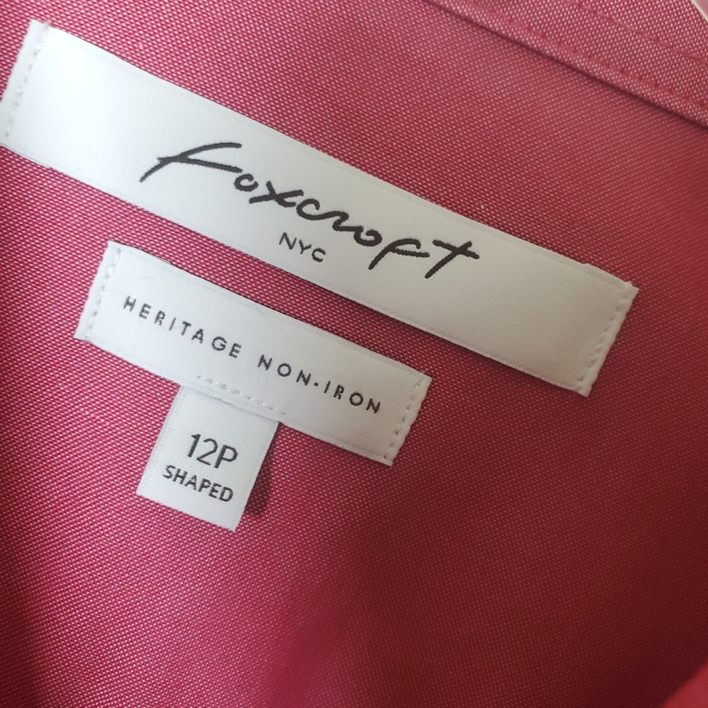 Foxcroft Women's Heritage Non-Iron Cotton Shirt Shaped Fit Pink Red 12P Petite - Picture 9 of 10